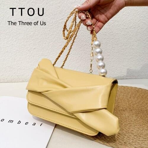 Bow Shape PU Leather Shoulder Bag For Women 2021 Summer New Fashion Chain Deaign Messenger Bags Female Brand Solid Color Handbag