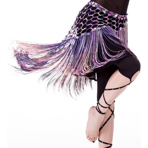 Multicolored Belly Dancing Clothing Stretchy Long Tassel Knit Triangle Shawls Hand Crochet Women Belly dance Hip Scarf Belt