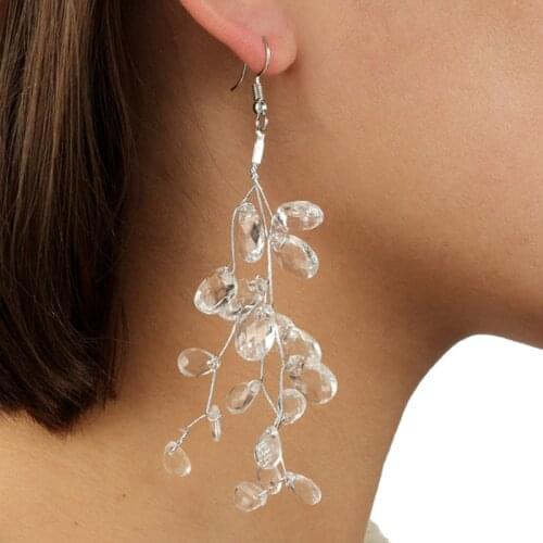 2020 New Fashion DIY Handmade Tree Branches Brincos Long Statement Transparent Crystal Leaf Earrings Women Jewelry Gifts