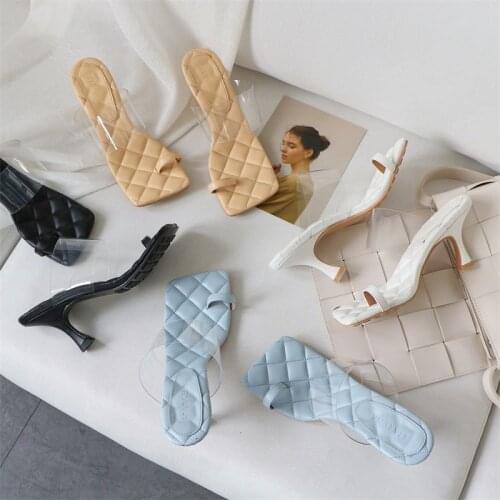 2020 Spring and Summer New Slippers Women Wear Transparent PVC High-Heeled Sandals Thin Heeled All-match Flip-Flop Shoes