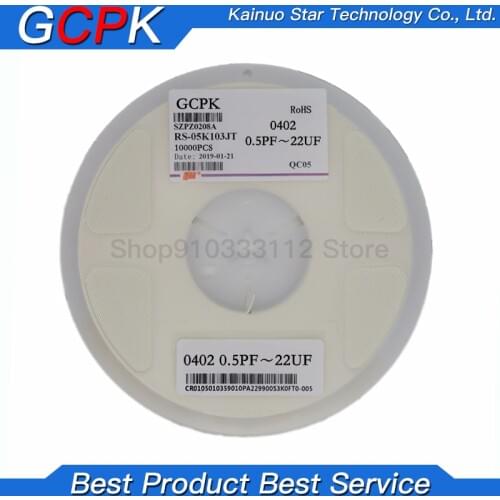1reel 0402 50V SMD Thick Film Chip Multilayer Ceramic Capacitor 0.5pF-10uF 10NF 100NF 1UF 2.2UF 4.7UF 10UF 1PF 6PF