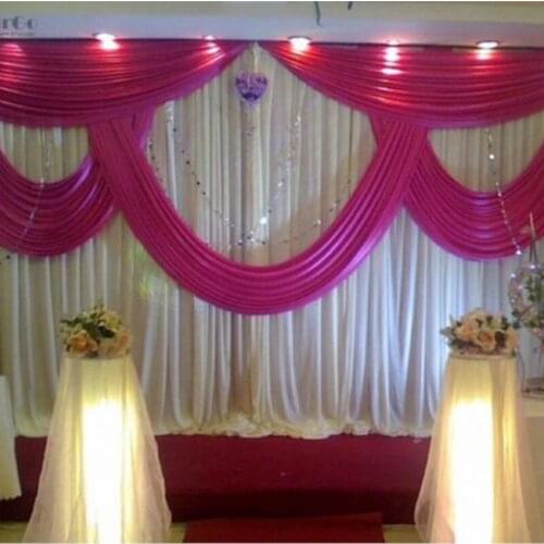 10ft*20ft White wedding backdrop with fushcia swags wedding decoration stage curtain