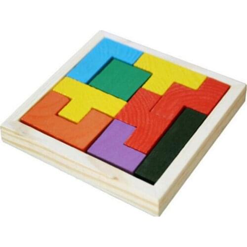 10sets Child favorite Wooden Tangram Brain Teaser Puzzle Tetris Game Educational 9 pieces Tetris Baby Kid Toy