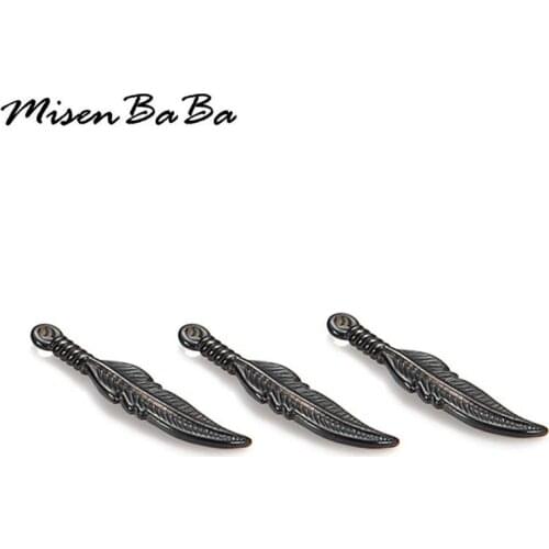 10PCS Vintage Stainless Steel Small Black Feather Charm Pendant For Jewelry DIY Making Jewelry Accessories