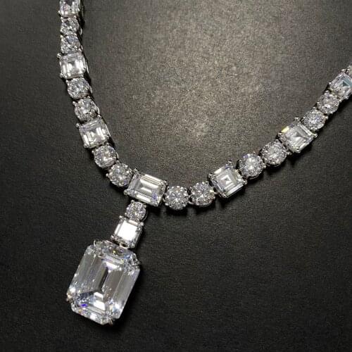 100% Real 925 Sterling Silver with Created Diamond Gemstone Wedding Cocktail Pendent tennis Necklace luxury jewelry for women