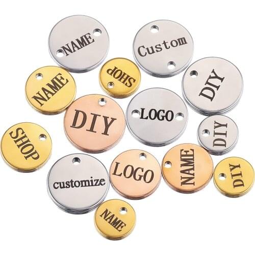 100pcs Customized Laser Engrave Name LOGO Letter 6/8/10mm Stainless Steel Blank Dog Tags Charms Personalized with Any Words