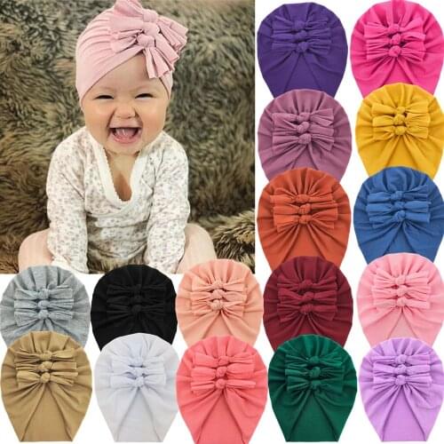 20Pcs/Lot Baby Soft Cotton Turban Bows Hats Toddler Kids Boys Girls India Beanie Caps Lovely Newborn Headwear Photography Props