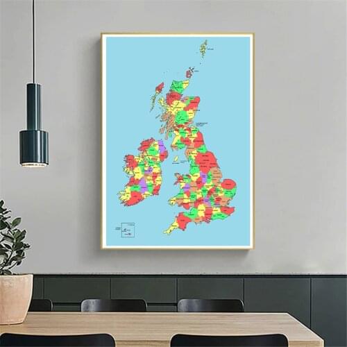 59*84cm The UK Political Map with Details Wall Art Poster Spray Canvas Painting Living Room Home Decor Travel School Supplies