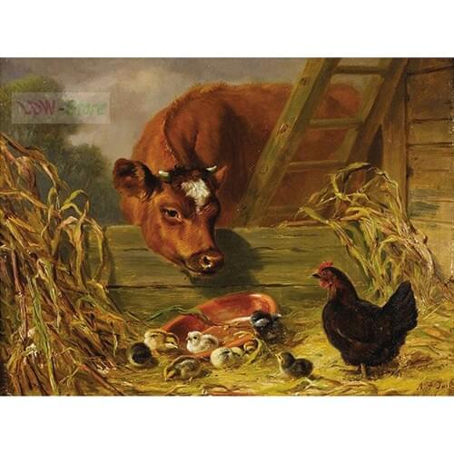 Diamond Embroidery,Full,Rhinestone,5D,DIY Diamond Painting, Cow and chicken,Cross Stitch,Diamond Mosaic,Decoration home NEW285