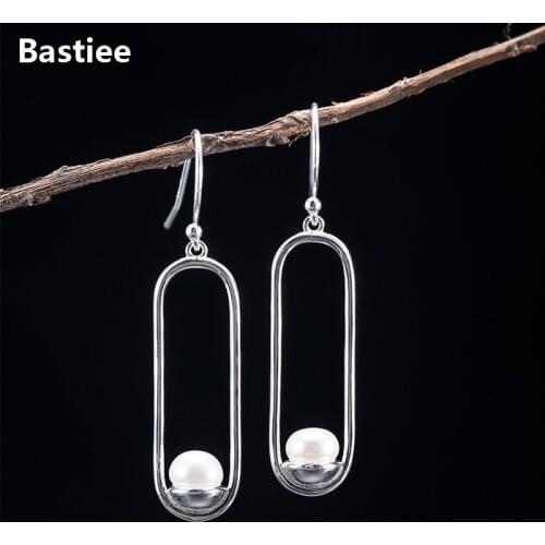 Bastiee Geometric Drop Pearl Earrings For Women 925 Sterling Silver Jewelry Dangle Earing