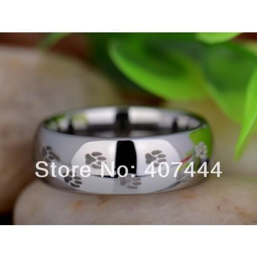 Free Shipping YGK JEWELRY Hot Sales 8MM Shiny Silver Dome Dog Print Pet Ring Mens Tungsten Carbide Wedding Ring