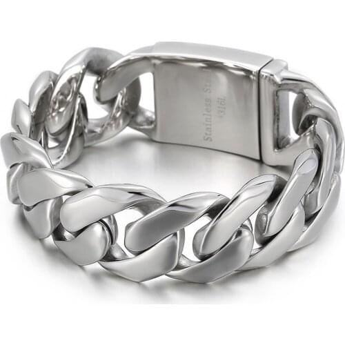 24mm 8.8" 316L Stainless Steel Curb Cuban Bracelet Huge Heavy Silver Color Tone Chain Wholesale Jewelry Mens Boys Bike Bracelet