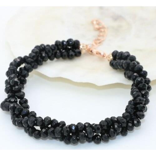Vintage style 3 row black natural agat carnelian onyx stone 2*4mm abacus faceted beads multilayer bracelet jewelry 7.5inch B2787