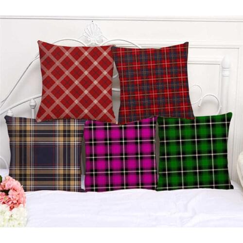 Throw Pillow Cases Scottish Plaid Checkerboard Painting Cushion Cover 45x45 Home Living Room Decoration Linen/Cotton Pillowcover