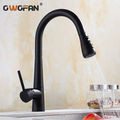 Balck Kitchen Faucet Spray Stream Handle Tap Rotation Mixer Swivel Pull Out Durable Sink Sprayer Single Hole N22-168