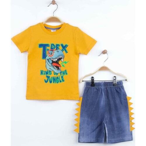 Yellow Blue Boy Summer Shorts Set 2 Piece Clothes Shorts T-shirt Casual Casual Holiday Children Boys Cool Cotton outfits Kids
