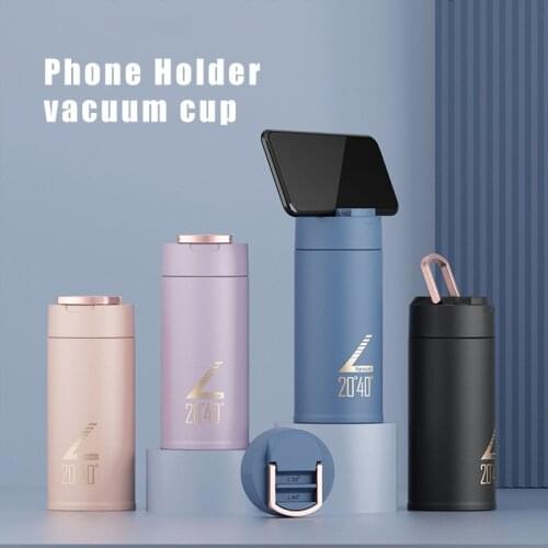 Phone Holder Insulated Bottle Portable Small Vacuum Thermos Men 304 Stainless Steel Tumblers Travel Coffee Mug Tea Cup Lovers