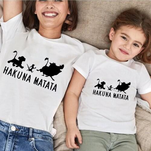 New Matching Family T Shirt Summer Short Sleeve Casual White O-neck Tshirts Hakuna Matata Simba The Lion King Printed Kawaii Top