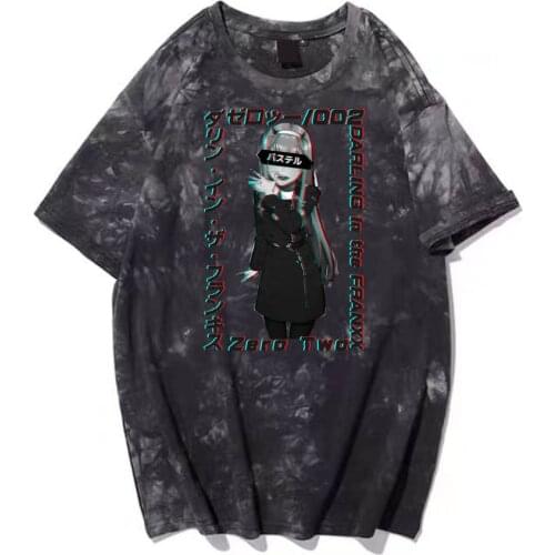 Hot Manga Zerotwo T-Shirt DARLING in the FRANXX Cotton T Shirt Cool Harajuku Srteet Style Print Clothes Tie Dye T-shirt
