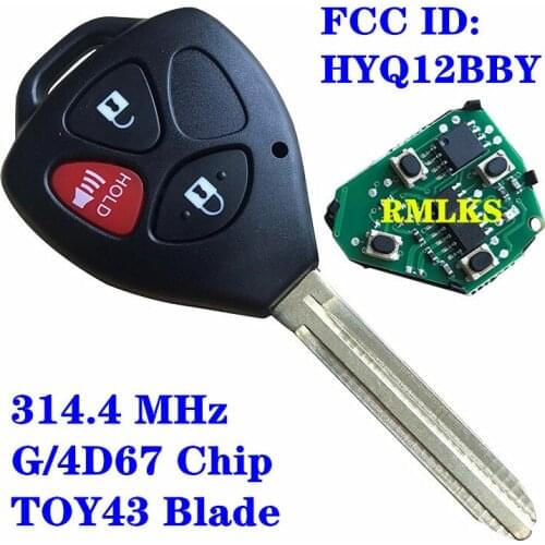 HYQ12BBY Car Remote Key 314.4 Mhz 4D67 G 3 Buttons For Toyota Camry Avalon Corolla Matrix RAV4 Yaris Venza TC XA XB XC TOY43