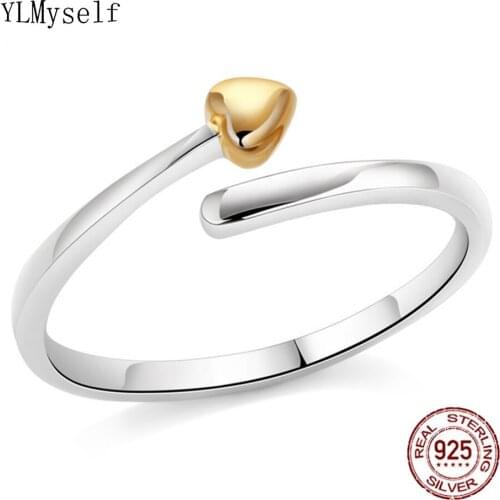 Real Silver Ring Lovely Heart Design 2 Tone Color Dropshipping Free Open Adjustable Size Cute 925 Jewellery For Girl