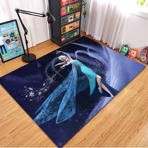 Disney Frozen Princess Rug Crystal Velvet Children Living Room Bedroom Bedside Game Mat Non-slip Mat Home Decoration Door Mats