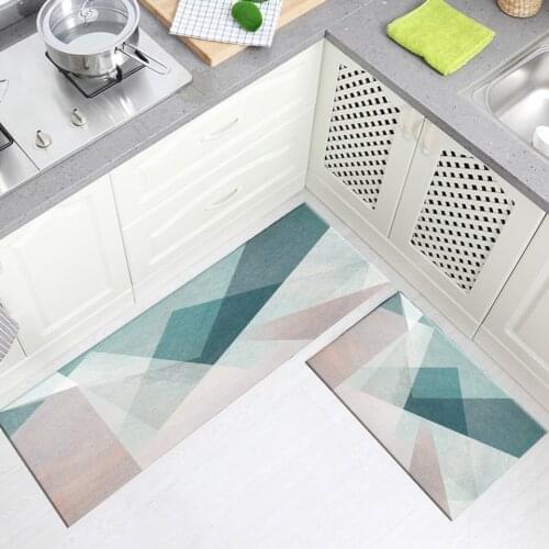 Green Pink Geometric Kitchen Mats For Floor Set Anti-slip Long Strip Girl Room Rug Small Simple Bathroom Mat Hallway Decor Mat