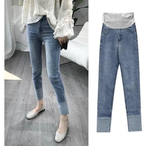 Summer Maternity stretch jeans Washed flared trousers ripped straight nine-point pants plus size pant for pregnant women P1401
