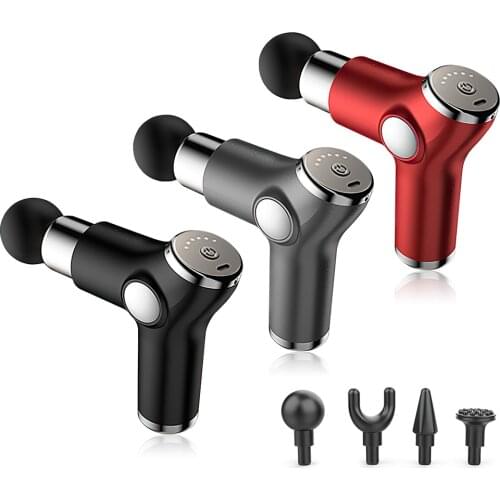 Mini Massager Gun Fascial Massager Electric Portable Meridian Muscle Relaxer Fitness Massage Device USB Charging 4 Heads 6 Gears