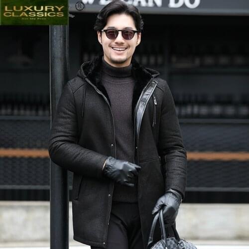 High Quality Real Fur Coat Men Korean Sheep Shearling Jacket Warm Hooded Mens Jackets and Coats Winter 2021 Veste Homme 7