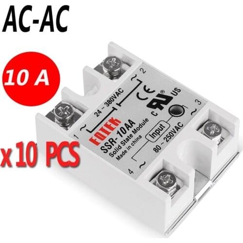 10Pcs/Lot SSR-10AA 10A Single Phase Solid State Relay SSR 80-250VAC TO 24-380VAC AC-AC