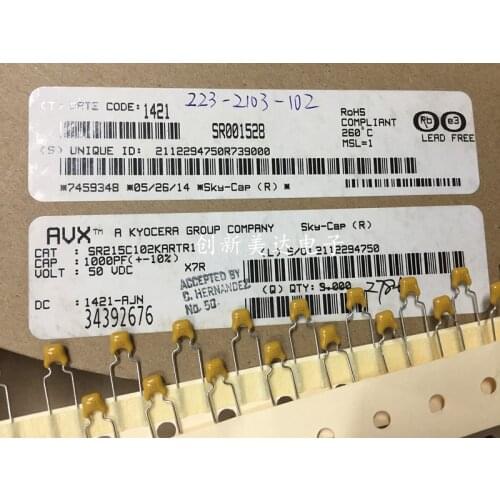 Original new 100% monolith capacitor 1000pf 50v102 X7R multilayer ceramic high temperature resistance 260 degrees SR215 Inductor