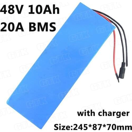 Great 48v li-ion battery 48v 10Ah li ion battery bms 48v 13s ebike electric bike bicycle kit 48v 20a battery pack + 3A Charger