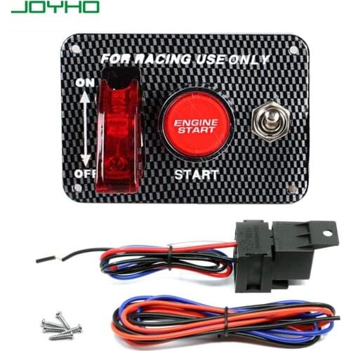Car Ignition Switch Panel 4 in 1 Engine Start Push Button Switches Panel DC 12V Red LED Carbon Fiber Toggle Switches for Car