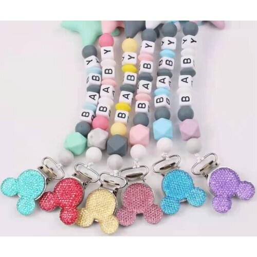 Personalised Name Silicone Baby Pacifier Clips Chain Nipple Pacifier Chain with Mouse Holder for Baby,Baby Shower Gift