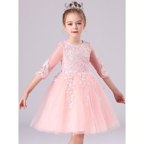 Girls Dress Evening Wedding Party Frock Flower Princess Summer Children Tutu Mesh Sleeve Bridesmaid Dress