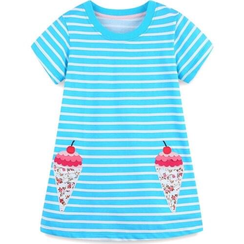 Jumping Meters Frocks For Baby Girls Summer Dresses Cotton Stripe Embroidery Lovely Childrens Clothing Kids Dress