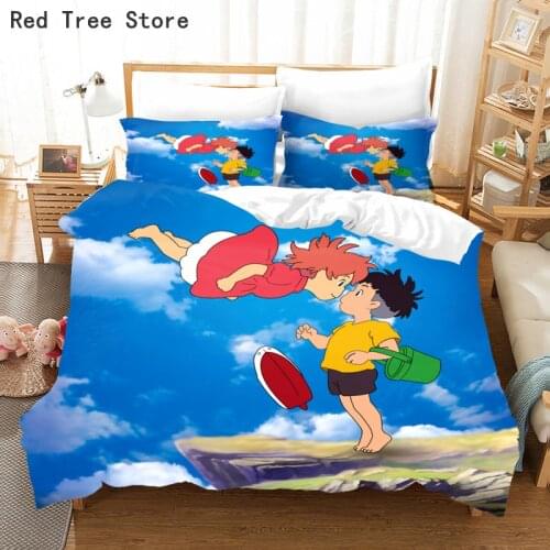 Spirited Away Anime Bedding Set Cartoon Printing Duvet Cover Pillowcase Set 2/3pcs Comforter Bedclothes Twin King Size Bed Lines