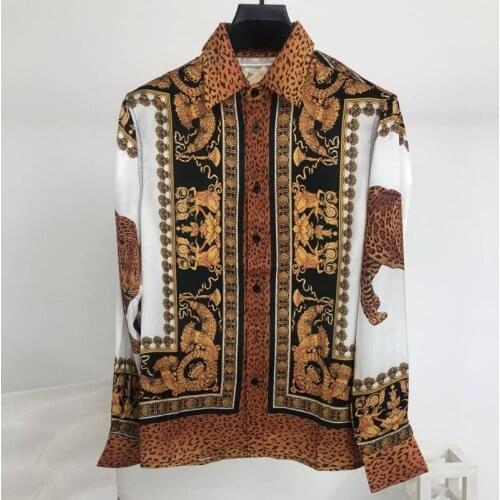 Europe Style Mens casual Shirts High quality leopard print long sleeves Shirt Tops B796