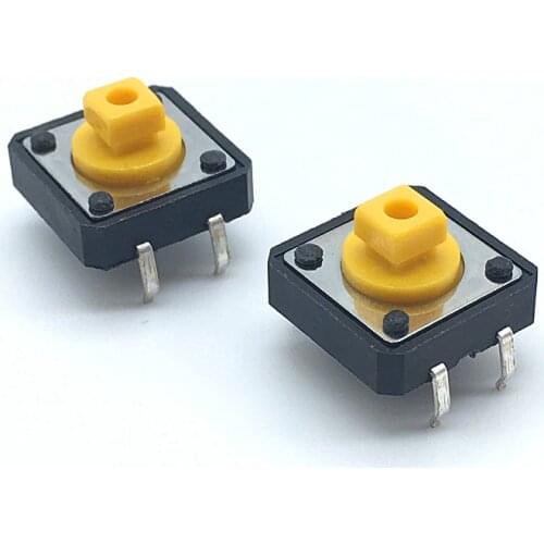 50PCS 12*12*7.3mm 4pin Tactile Tact Mini Push Button Switch 12x12x7.3mm 4p SMT Vertical Micro Switch Yellow button With Knob