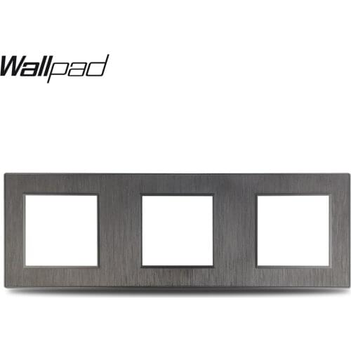 Wallpad S6 DIY Triple 3 Way Black Panel Brushed PC For Wall Switch Socket Imitating Aluminum Plate Free Combination, 258*86mm