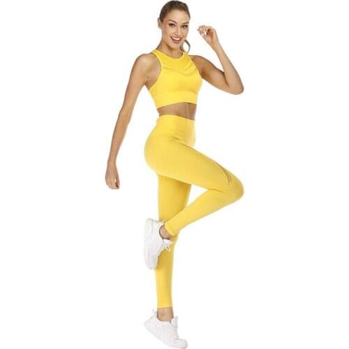2021 New Shark Mesh Crescent Pure Color Sports Fitness Pants Womens Seamless Yoga Clothing Set