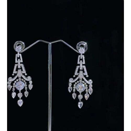Vintage 925 sterling silver with cubic zircon drop earring long fine women jewelry for party & wedding fashion free shipping