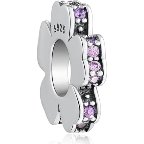 Authentic S925 Wildflower Meadow With Crystal Spacer Bead Charm fit Lady Bracelet Bangle For Women DIY Jewelry