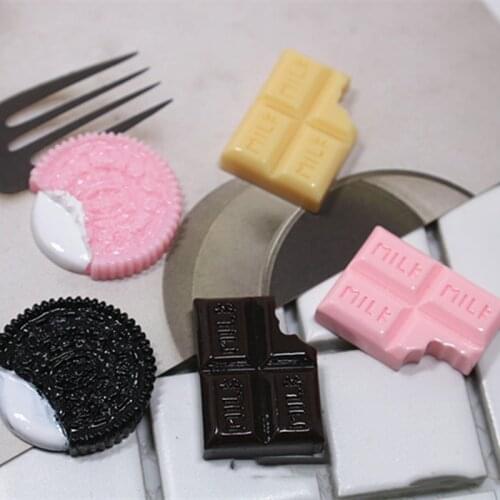 10Pcs/lot Simulation Biscuit Chocolate Resin Cabochon Flatback Fake Food Fit Phone Decoration DIY Scrapbooking Hair Accessories