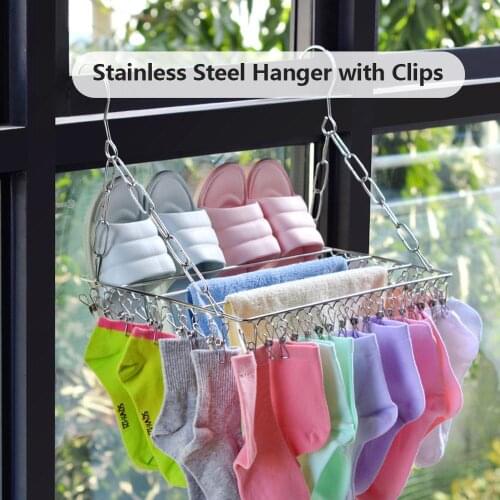 36Pcs Clips Stainless Steel Hanger Balcony Window Windproof Clips for Socks Baby Clothing Multifunctional Hanger with 36 Clips