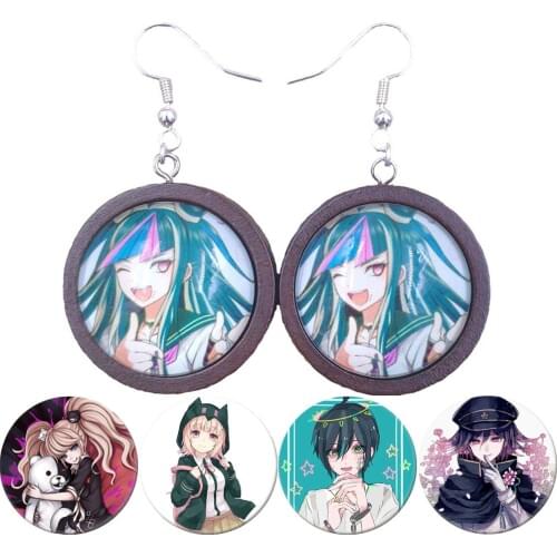 Danganronpa: Trigger Happy Havoc Log Wood Wooden Time Gem Cool Classic Women Female Girl Drop Earrings Jewelry DWLP