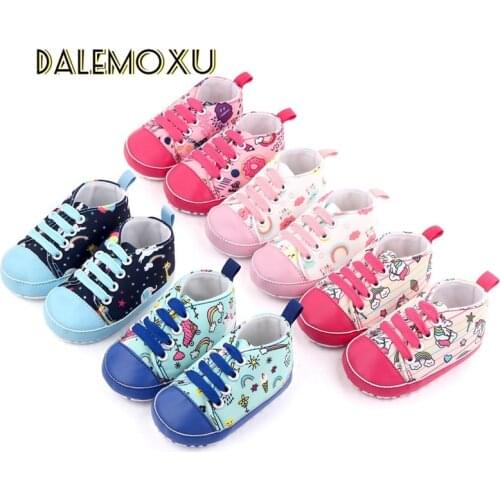 Baby Canvas Cartoon Printed Sports Sneakers Baby Shoes Boy Girl Soft Sole Multi-Color Crib Baby Moccasins Anti-slip Casual Shoes