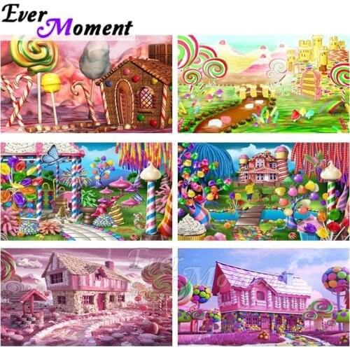 Ever Moment Diamond Painting Pink House Candy Lollipop Full Square Drill Mosaic Picture Of Rhinestone Diamond Embroidery ASF1869