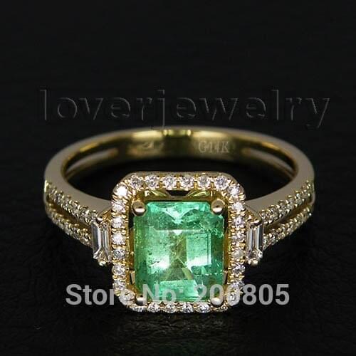 Emerald Cut 5x7mm 14Kt Yellow Solid Gold Diamond Emerald Ring,Emerald Engage Ring For Ladies G795